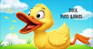 Funny duck making a quacking joke beside a peaceful pond